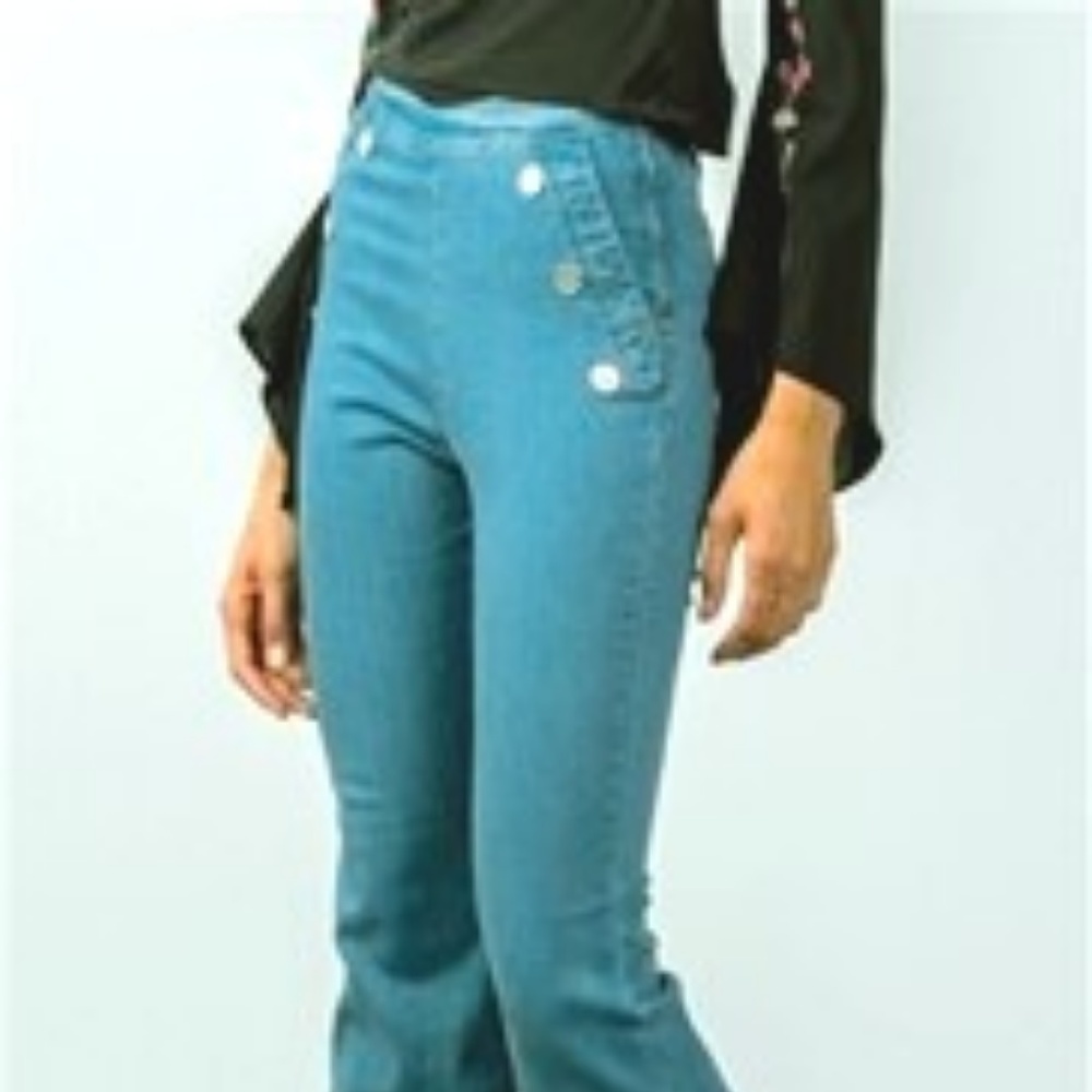 High Waisted Bell Bottom Fitted Denim Jeans - Picture 1 of 4